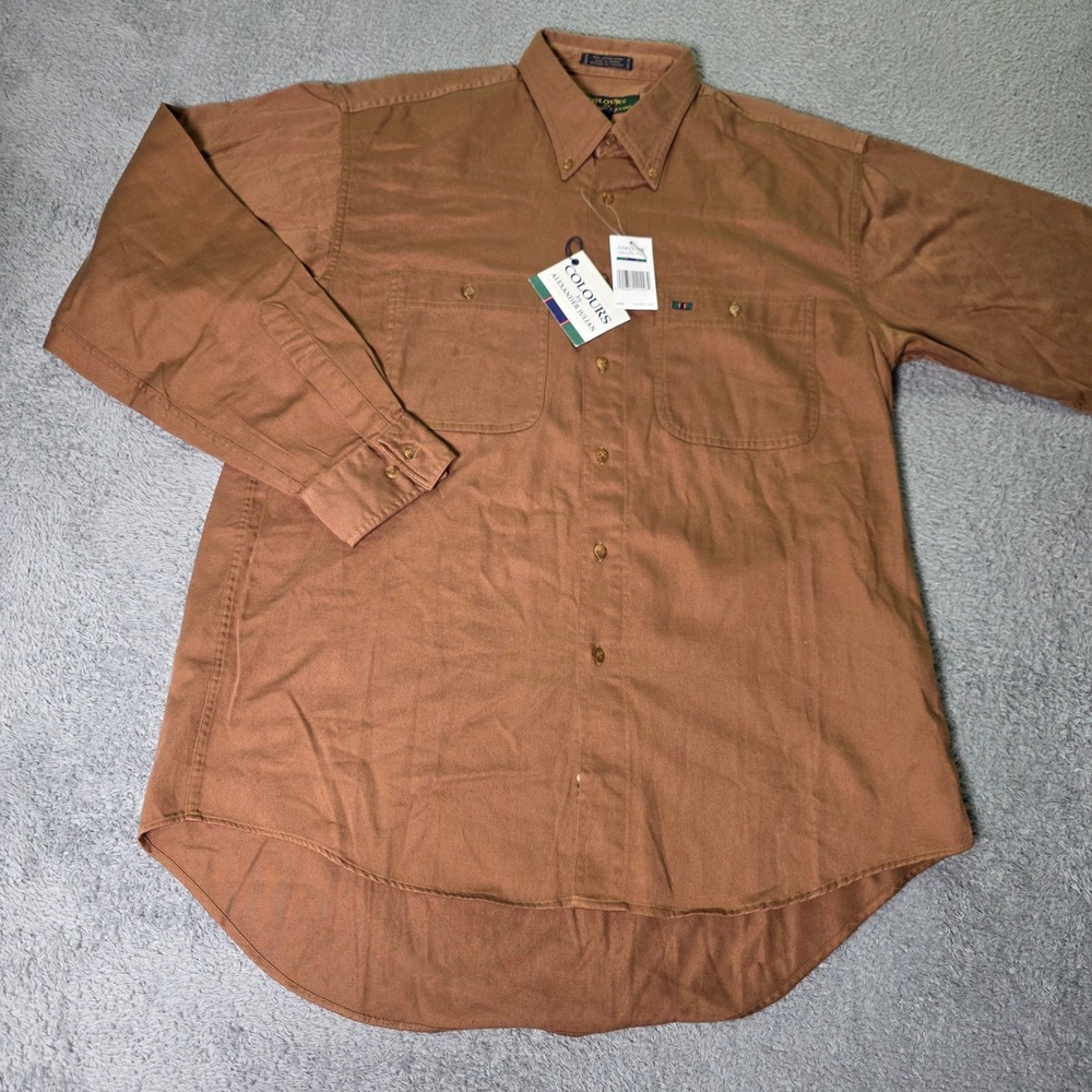 Colours by Alexander Julian Mens M Button Down Shirt Brown Cotton Dual Pockets